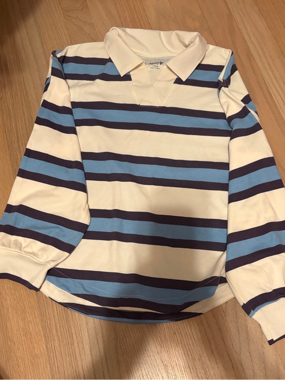 Old Navy Cream Rugby Shirt with Blue & Navy Stripes